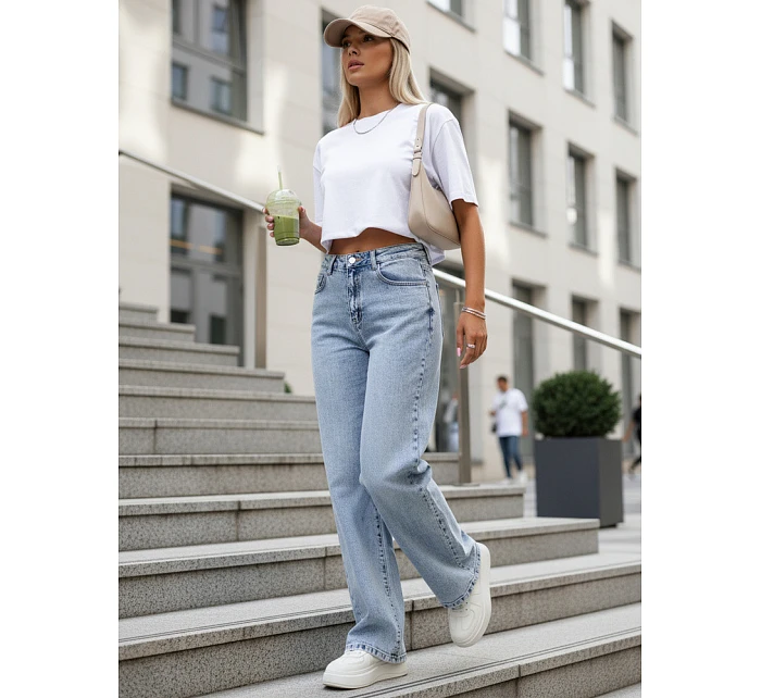 Jeansy damskie wide leg z wysokim stanem niebieskie model 22120938 - FashionStreet