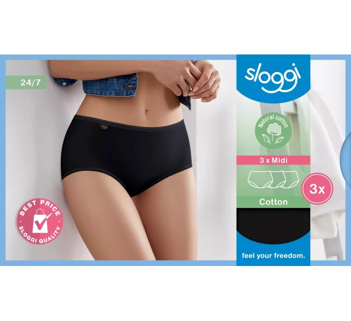 sloggi 24/7 Cotton Midi C3P - BLACK - SLOGGI BLACK - SLOGGI sloggi 24/7 Cotton Midi C3P - BLACK - SLOGGI BLACK - SLOGGI