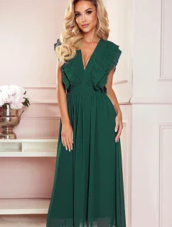 367-1 YANA MIDI šaty so skladanými volánmi a výstrihom - BOTTLE GREEN