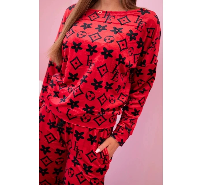 Dámska velúrová súprava s červeným monogramom