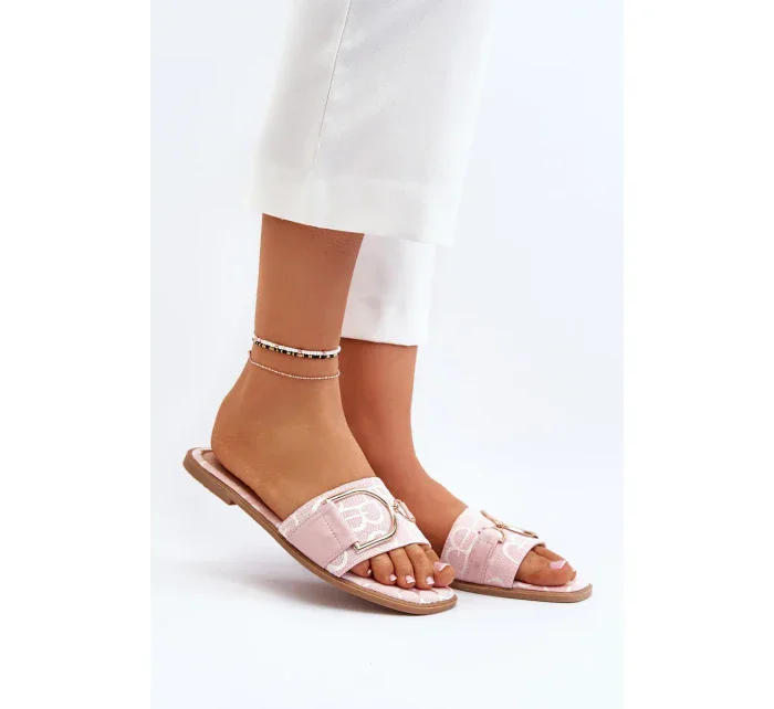 Lesklé dámské pantofle s růžovým zdobením