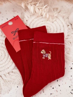 Dámske vianočné ponožky so srdiečkami a psíkom - červené