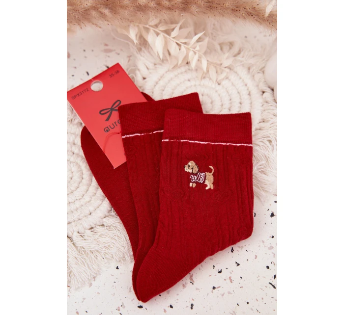 Dámske vianočné ponožky so srdiečkami a psíkom - červené Dámske vianočné ponožky so srdiečkami a psíkom - červené