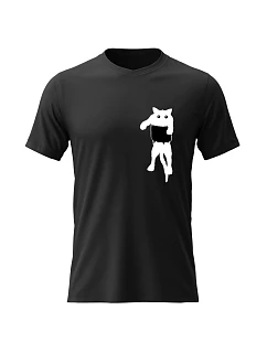 Pánské bavlněné tričko s potiskem - KOČKA V KAPSE - černé