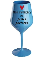 Môj partner má priateľského partnera - modrý nerozbitný pohár na víno 470 ml