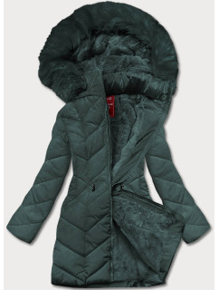 Tmavozelená dámska zimná bunda s kapucňou (2M-21308)