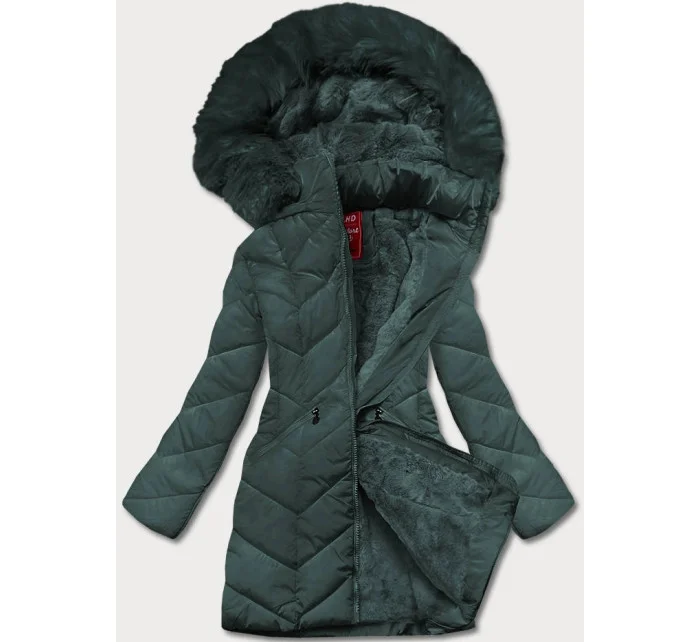Tmavo zelená dámska zimná bunda s kapucňou (2m-21308) Tmavo zelená dámska zimná bunda s kapucňou (2m-21308)