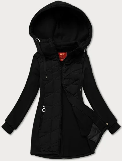 Dámska čierna mikina na zips z rôznych materiálov LHD (AMG-165) Dámska čierna mikina na zips z rôznych materiálov LHD (AMG-165)