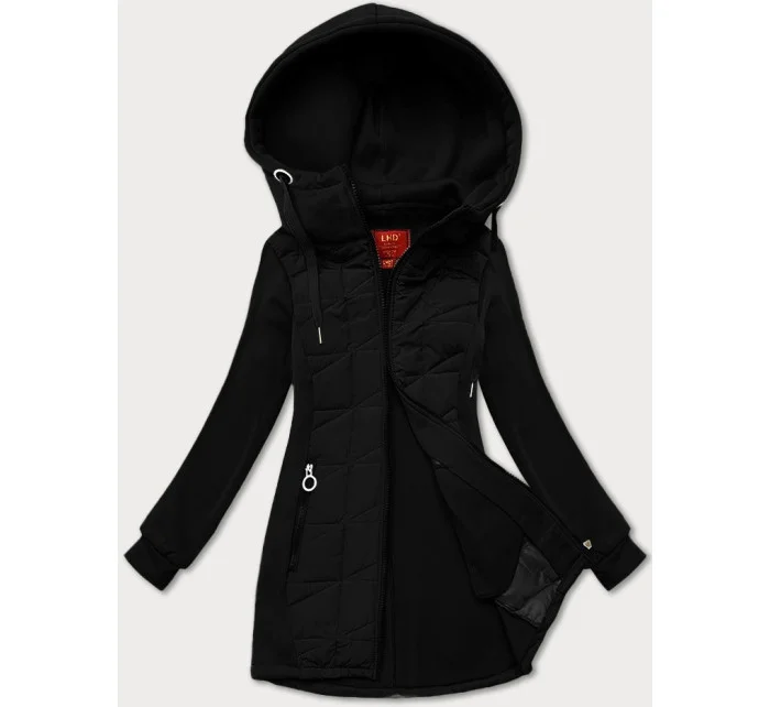 Dámska čierna mikina na zips z rôznych materiálov LHD (AMG-165) Dámska čierna mikina na zips z rôznych materiálov LHD (AMG-165)