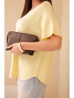 Dámsky sveter s krátkym rukávom voľného strihu žltý