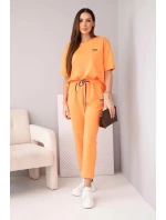 Dámský komplet z viskózy máslový s krátkým rukávem a kalhotami s ohrnutým lemem oranžový