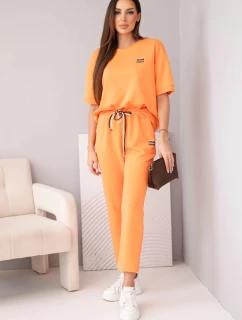 Dámska súprava z maslovej viskózy s krátkymi rukávmi a nohavicami s ohrnutým lemom oranžová