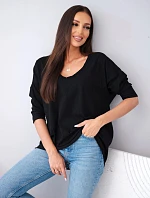 Dámská bavlněná oversize halenka s výstřihem do V a prodlouženým zadním dílem černá