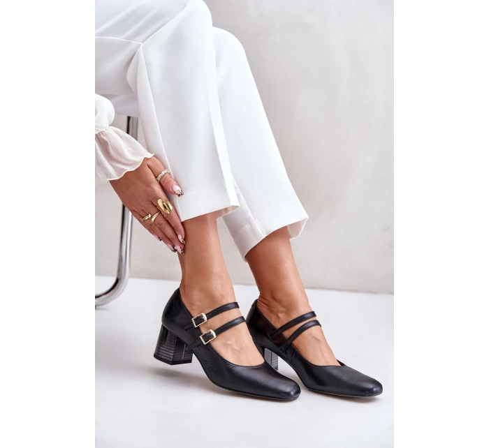 Kožené sandály s pásky na podpatku černé model 21673885 - Laura Messi