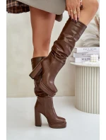 Wsuwane Kozaki Na Słupku I Platformie Z Marszczeniem Ocieplane Brązowe Beridra Wsuwane Kozaki Na Słupku I Platformie Z Marszczeniem Ocieplane Brązowe Beridra