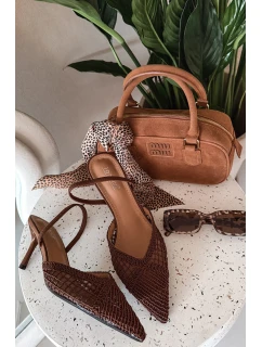 Kožené sandály s pletením na jehle hnědé Hanelis