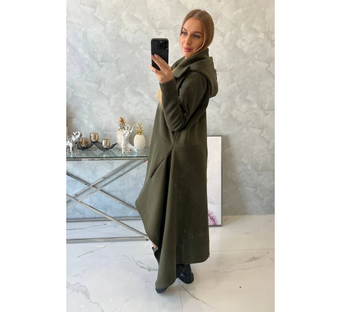 Zateplené šaty s dlhšími bokmi khaki