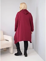 Dámská bavlněná mikina Plus Size s kapucí a pleteným pruhem bordó barva Dámská bavlněná mikina Plus Size s kapucí a pleteným pruhem bordó barva