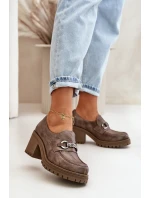 Zazoo 20175 Półbuty Damskie Na Słupku Skóra Naturalna Ciemnobeżowe