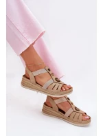 Sandały Damskie Na Koturnie Z Ozdobami Inblu RV000015 Beżowe