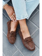Zdobione Mokasyny Damskie Z Eko Zamszu Brązowe Prissine Zdobione Mokasyny Damskie Z Eko Zamszu Brązowe Prissine