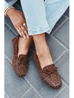 Zdobione Mokasyny Damskie Z Eko Zamszu Brązowe Prissine