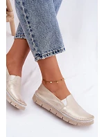 Dámské polobotky nazouvací kožené zlaté model 22122600 - Maciejka