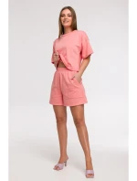 B295 Šortky s vreckami s aplikáciami - koralová