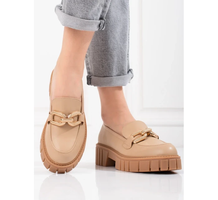 Moderné hnedé poltopánky dámske na plochom podpätku Moderné hnedé poltopánky dámske na plochom podpätku