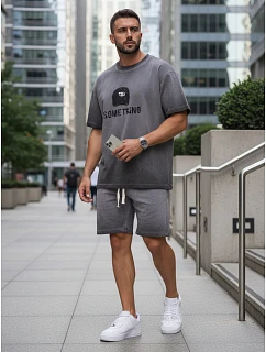 Pánska letná tepláková súprava s potlačou šedá FashionStreet AX0819