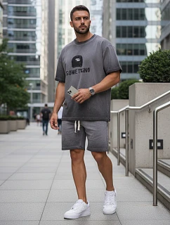 Pánska letná tepláková súprava s potlačou šedá FashionStreet AX0819