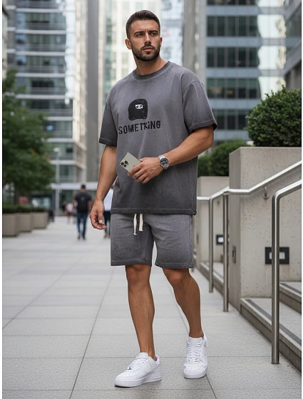 Pánska letná tepláková súprava s potlačou šedá FashionStreet AX0819