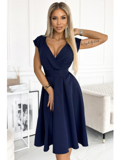 SCARLETT - Tmavě modré rozšířené dámské šaty s přeloženým obálkovým výstřihem 348-6