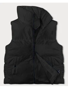 Čierna páperová dámska vesta so stojačikom (5M3150-392)