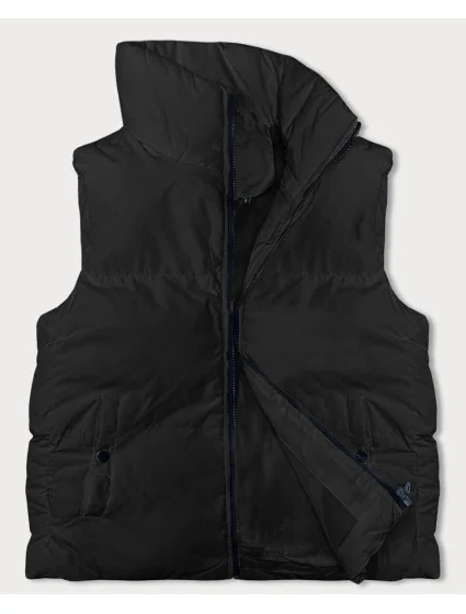 Čierna páperová dámska vesta so stojačikom (5M3150-392)