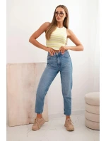 Dámska bavlnená pruhovaná blúzka bez rukávov zelená