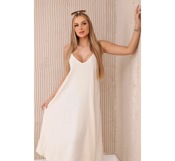 Mušelínové šaty na ramínka světle béžová