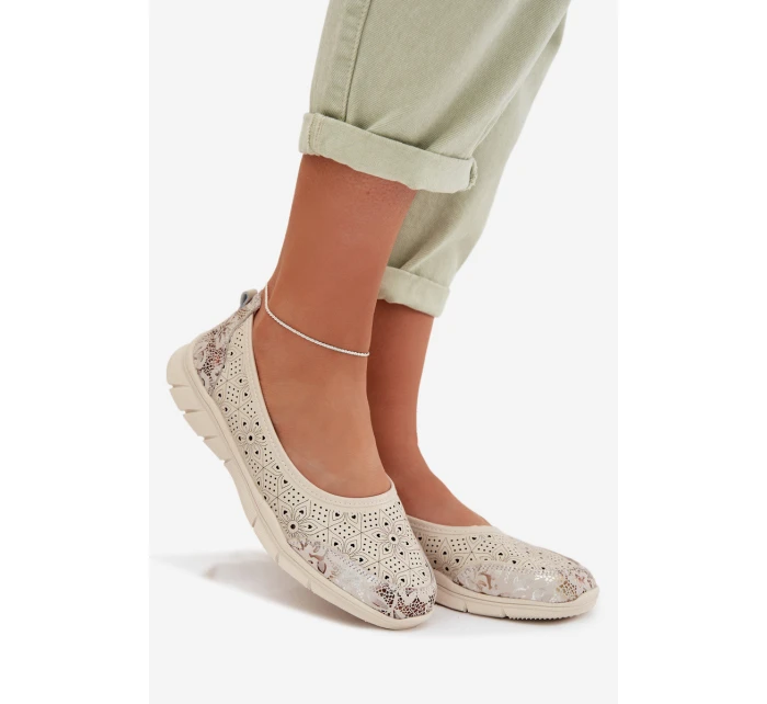 Kožené krajkové baleríny S.Barski GR61-5973 béžové