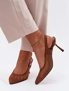 Kožené Síťované Dámské Sandály Lodičky Na Podpatku Maciejka K7507-29 Hnědé
