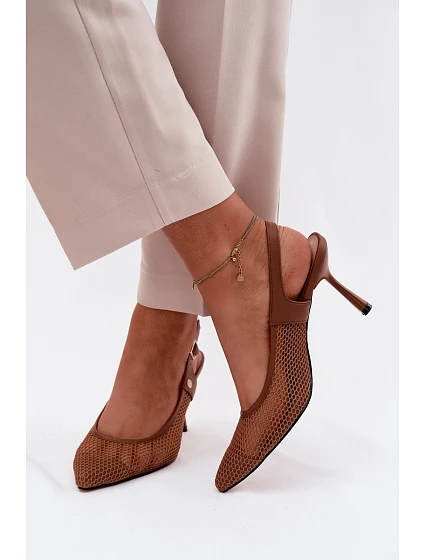 Kožené Síťované Dámské Sandály Lodičky Na Podpatku model 22123163 Hnědé - Maciejka