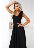 model 21803453 Elegantní večerní maxi šaty s rozparkem a růžemi klasické černé - numoco model 21803453 Elegantní večerní maxi šaty s rozparkem a růžemi klasické černé - numoco