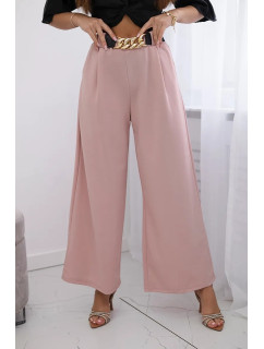 Viskózové nohavice so širokými nohavicami púdrovo ružové