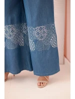 Dámské kalhoty Plus Size se širokými nohavicemi a model 21156793 výšivkou džínové - K-Fashion