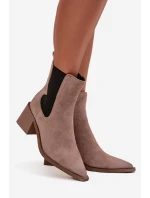 Kožené semišové dámské kotníčkové boty na podpatku s  béžové model 21712851 - Artiker