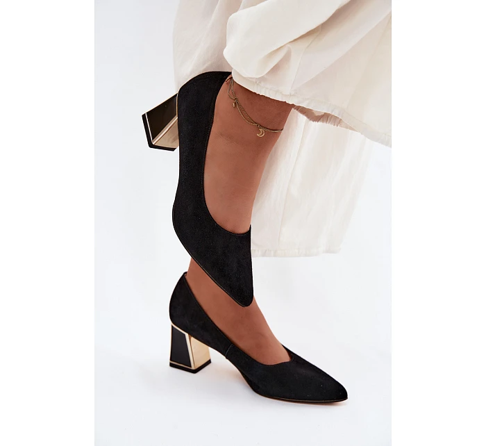 Lodičky z přírodního semiše na podpatku model 22122632 Černé - VINCEZA