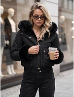 Dámská krátká zimní bunda s kožešinou, černá, FashionStreet TY5996