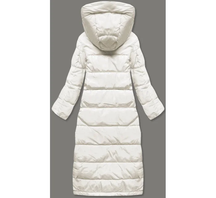 Dámska dlhá páperová bunda vo farbe ecru (AG3-3038)
