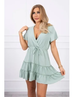 Šaty s obálkovým výstřihem tmavě mátové barvy