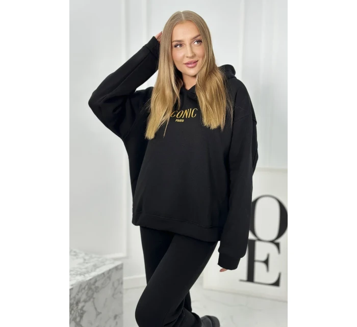 Izolovaná bavlnená súprava, mikina s vyšívacími + nohavicami čierny Izolovaná bavlnená súprava, mikina s vyšívacími + nohavicami čierny