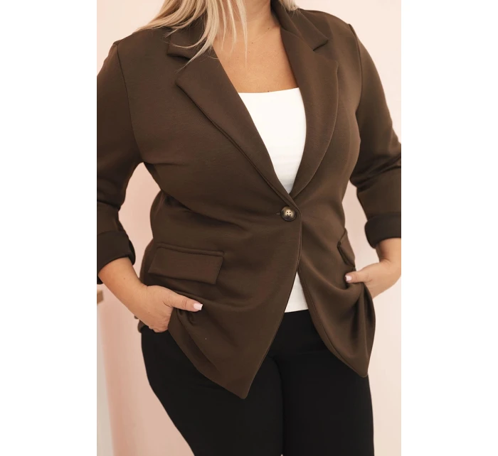 Dámská viskózová sako Plus Size s dlouhým rukávem a límcem hnědá Dámská viskózová sako Plus Size s dlouhým rukávem a límcem hnědá